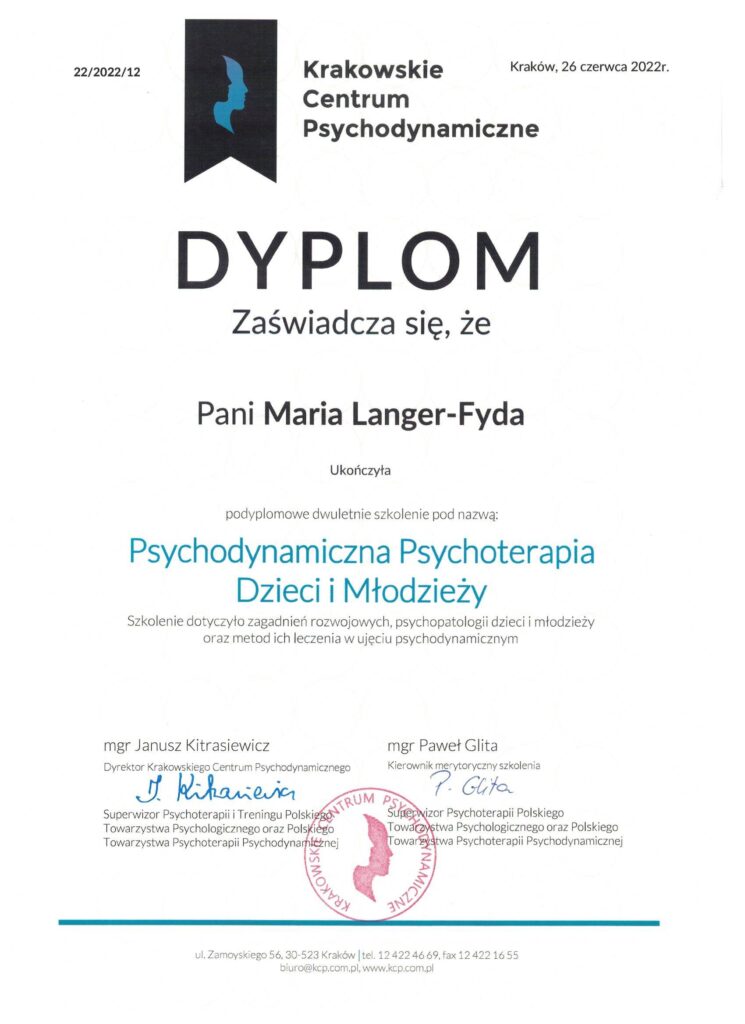 Maria Langer-Fyda Psychoterapeuta dyplom